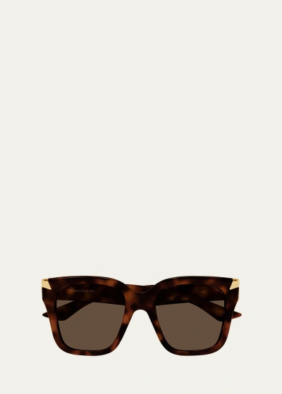 Alexander Mcqueen Golden-tipped Recycled Acetate Square Sunglasses In Avana