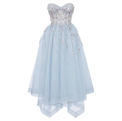 Pre-owned Alexander Mcqueen Gown The Cosmic Rain Dress Embroidery Corset In Blue