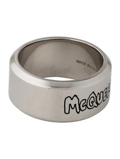 Pre-owned Alexander Mcqueen Graffiti Band Ring In Black