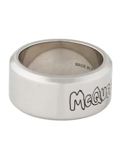 Pre-owned Alexander Mcqueen Graffiti Band Ring In Black