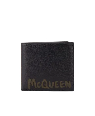 Alexander Mcqueen Graffiti Bi-fold Leather Wallet In Black
