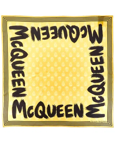 Alexander Mcqueen Graffiti Biker Silk Scarf In Yellow