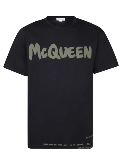 Alexander Mcqueen Graffiti Black/khaki T-shirt