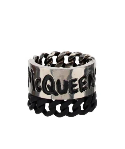Alexander Mcqueen Graffiti Curb Chain Ring In Black