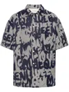 Alexander Mcqueen Graffiti Hawaiian Denim Shirt In 4244 - Indigo