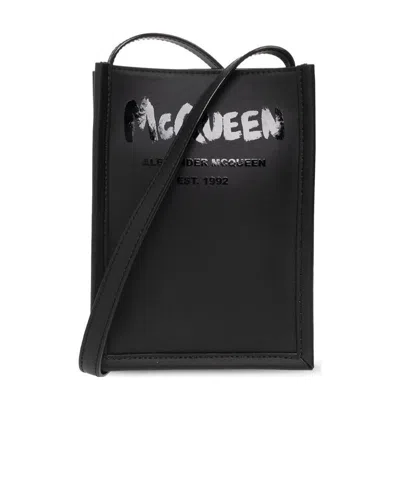 Alexander Mcqueen Graffiti Edge Logo-print Shoulder Bag In Black