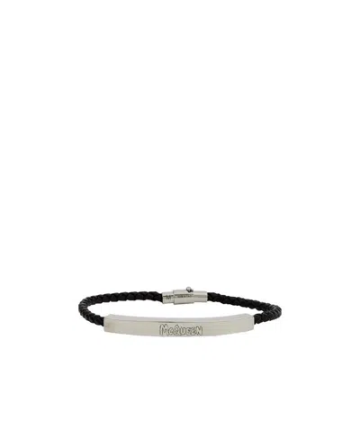 Alexander Mcqueen Graffiti Leather-braided Bracelet In Black