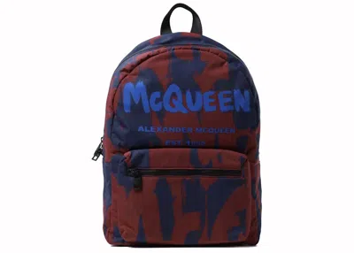 Pre-owned Alexander Mcqueen Graffiti Logo Backpack In Navy Blue/red In Multi