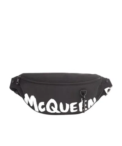 Alexander Mcqueen Graffiti Logo Belt Bag In Black