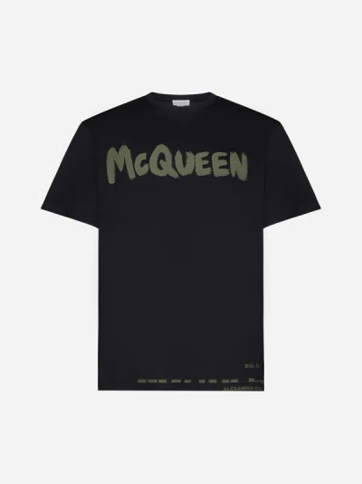 Alexander Mcqueen Mc Queen Graffiti T-shirt In Black/khaki