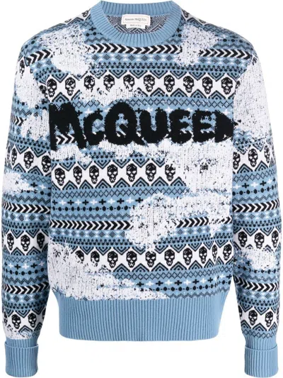 ALEXANDER MCQUEEN GRAFFITI-LOGO FAIR ISLE KNIT JUMPER