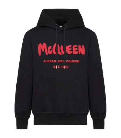 Alexander Mcqueen Graffiti Logo-print Cotton Hoodie In Black