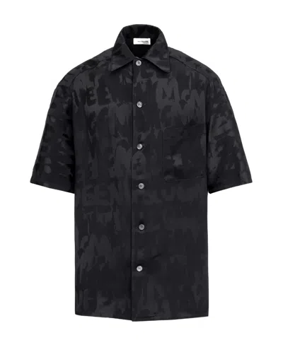 Alexander Mcqueen Graffiti Logo Jacquard Short-sleeve Shirt In Black