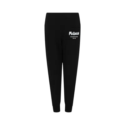 Pre-owned Alexander Mcqueen Graffiti Logo Joggers 'black/white' | Women's Size 36