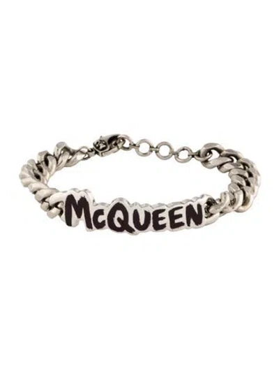 Pre-owned Alexander Mcqueen Graffiti Logo Link Bracelet, 8" In Multi