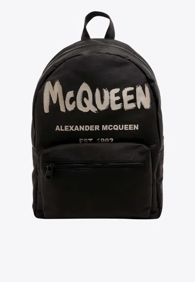 Alexander Mcqueen Graffiti Logo Metropolitan Backpack In Black