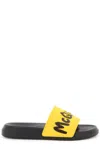 Alexander Mcqueen Graffiti-logo Slip-on Slides In Yellow