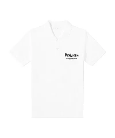 Alexander Mcqueen Graffiti-logo Polo Shirt In White
