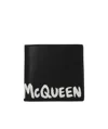 Alexander Mcqueen Graffiti Print Leather Wallet In Black