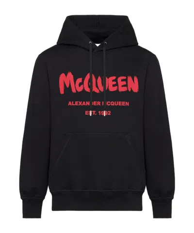 Alexander Mcqueen Graffiti Hoodie In Blacklustred