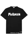 Alexander Mcqueen Black Cotton Logo Print T-shirt In Black