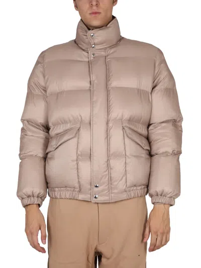 Alexander Mcqueen Graffiti Logo Print Down Jacket In Beige