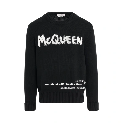 Alexander Mcqueen Pixel Knit Graffiti Logo Sweater In Black