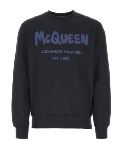 Alexander Mcqueen Graffiti Logo-print Sweatshirt In Blue
