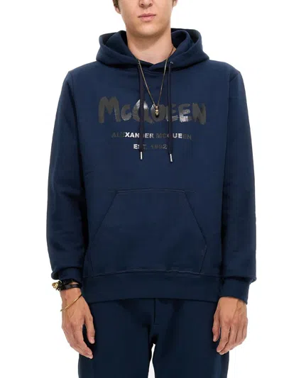 Alexander Mcqueen Graffiti Logo Print Sweatshirt In Blue