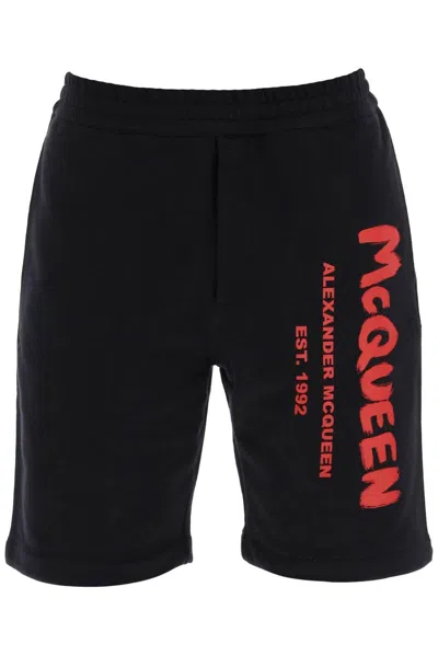 Alexander Mcqueen Graffiti-logo Printed Sweatshorts In White