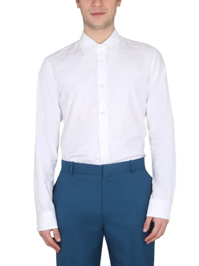 Alexander Mcqueen Graffiti Logo Shirt With Pointed Collar For Men In White