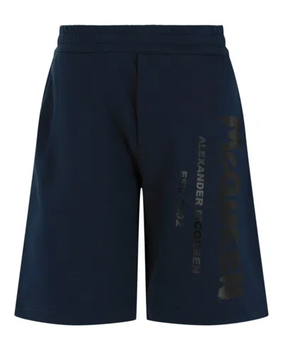 Alexander Mcqueen Graffiti Logo Shorts In Blue
