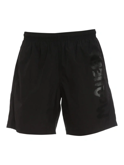 Alexander Mcqueen Graffiti Logo Swim Shorts In Black