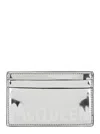 Alexander Mcqueen Graffiti Mcqueen Silver Card-holder With Print In Laminated Leather Man In Metallic