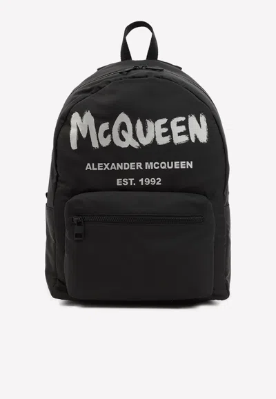 ALEXANDER MCQUEEN GRAFFITI METROPOLITAN PRINTED BACKPACK,646457.1AABW-1073 BLACK OFF WHITE