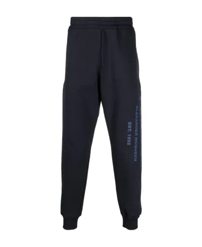 Alexander Mcqueen Cotton Logo Sweatpants Men In Blue