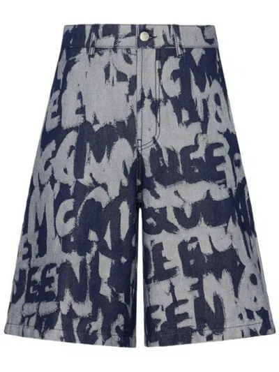 ALEXANDER MCQUEEN GRAFFITI-PRINT DENIM SHORTS
