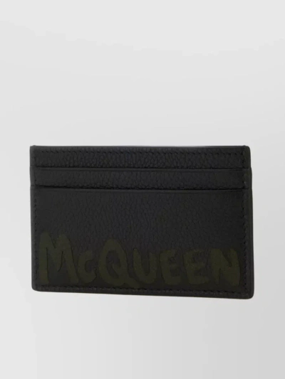 Alexander Mcqueen Graffiti Print Leather Cardholder In Brown