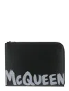 Alexander Mcqueen Leather Logo-print Document Holder In Black