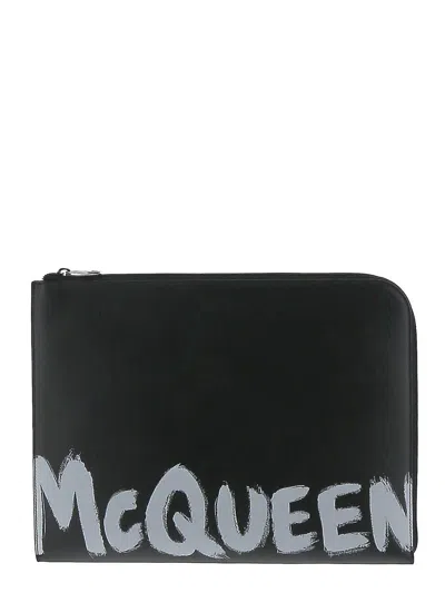 Alexander Mcqueen Graffiti Print Pouch In Black