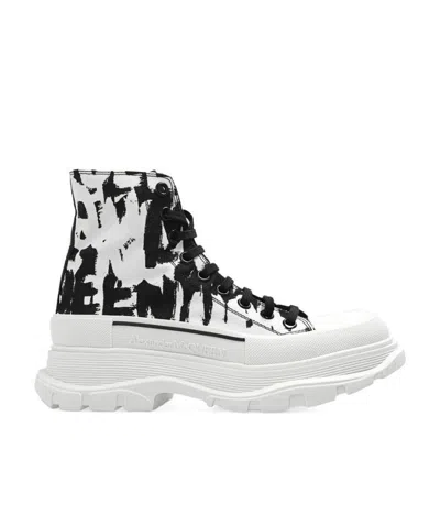 ALEXANDER MCQUEEN ALEXANDER MCQUEEN GRAFFITI PRINT TREAD SLICK BOOTS