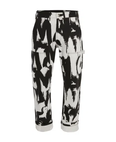 Alexander Mcqueen Graffiti-print Straight-leg Jeans In Black