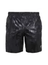 Alexander Mcqueen Solid Color Swim Shorts With Graffiti Print In Black