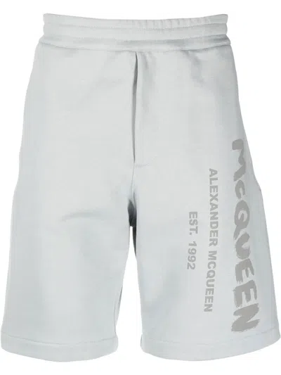 Alexander Mcqueen Graffiti-print Track Shorts In Blau