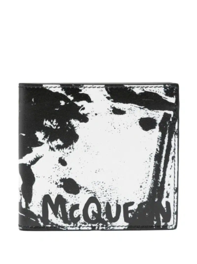 Alexander Mcqueen White And Black Fold-print Calf Leather Wallet