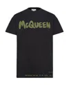 Alexander Mcqueen Men`s Mcqueen Graffiti T-shirt In Black/khaki In Black