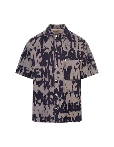 Alexander Mcqueen Graffiti Printed Hawaiian Denim Shirt In Multi