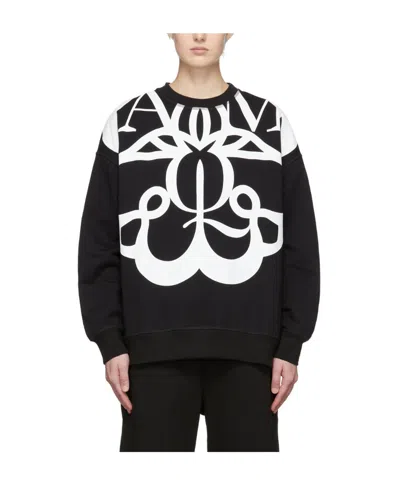 Alexander Mcqueen Graffiti Printed Round Neck Sweater In Black