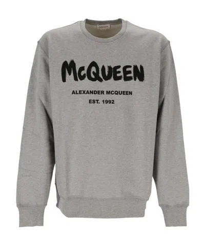 Alexander Mcqueen Graffiti-print Crew-neck Sweatshirt In Grey