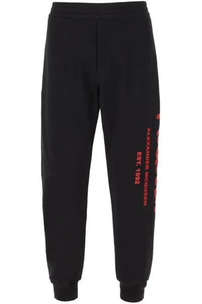 Alexander Mcqueen Black Cotton Joggers In Black Lust Red